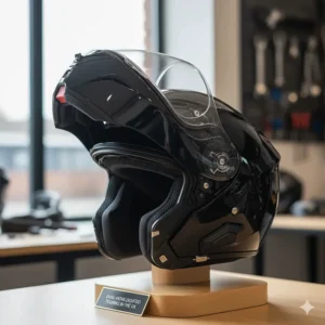 A premium flip-front motorcycle helmet with a dual-homologated chin bar, ideal for quiet touring on UK roads.