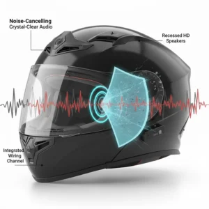 Illustration demonstrating how noise-cancelling technology filters out UK road and wind noise for clearer audio.