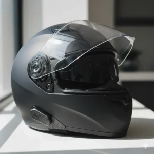 A close-up of a commuter helmet featuring a drop-down internal sun visor for riding in changing light conditions.