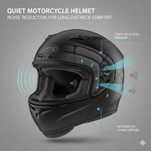 A cross-section of thick neck rolls and chin curtains designed to reduce wind noise during long-distance trips.