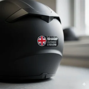 An illustration showing the UK government SHARP safety rating scale used to assess the protection levels of sports touring helmets.