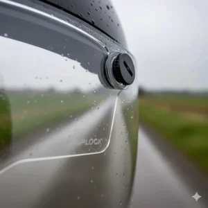 Detailed view of the adjustable eccentric pins on a Pinlock ready motorcycle helmet visor used to tension the insert.