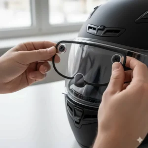 A step-by-step guide showing how to fit a clear Pinlock anti-fog insert into a Pinlock ready helmet visor.