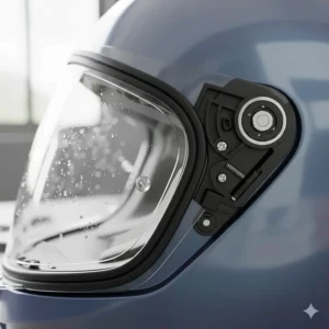 Detailed view of a dual-layered visor seal that prevents air leakage, a key feature in the quietest motorbike helmets.