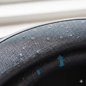 Macro shot of technical fabric used in high-quality motorcycle helmet liners to wick away sweat.