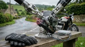 Technical illustration of an oblique impact test measuring rotational acceleration, a critical safety requirement for ECE 22.06 full face helmets.