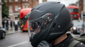 Alt text for image 5: A top-down view of a commuter motorcycle helmet highlighting the adjustable ventilation system for managing airflow and reducing visor misting.