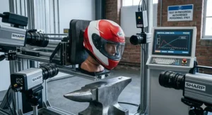 Illustration of a SHARP laboratory impact test showing how 5-star safety ratings are calculated for UK road use.