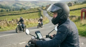 A bluetooth ready full face helmet with an anti-fog Pinlock visor insert fitted for rainy British weather.