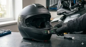 The ergonomic RC4 handlebar remote control used to manage the Schuberth SC2 intercom while riding on UK roads.