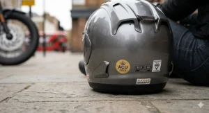 A diagram showing the SHARP five-star rating system used by the UK Department for Transport to grade motorcycle helmet impact protection.