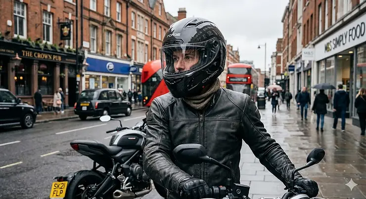 Matte black carbon fibre motorcycle helmet with clear visor. carbon fibre motorcycle helmet