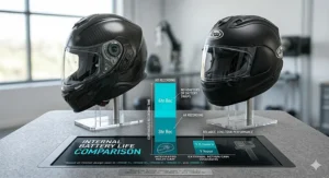 A chart comparing the battery life of various motorcycle helmets with built-in cameras for long-distance touring.