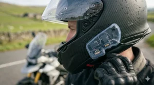Interior view of a high-quality motorcycle helmet, focusing on the plush, ergonomic, and moisture-wicking padding designed for long-distance rider comfort.