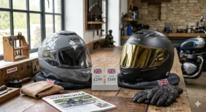 An extreme close-up photograph capturing the deep, glossy clear coat and perfect geometry of the 3K carbon fibre weave on a high-performance helmet. The glossy finish shimmers under soft British daylight, highlighting technical precision.