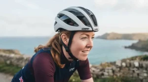 Athlete wearing the lightweight fibreglass sport helmet outdoors, showcasing practical fit and modern styling.
