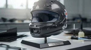Close-up of the adjustable air intake vents on the chin and crown of a carbon racing helmet.