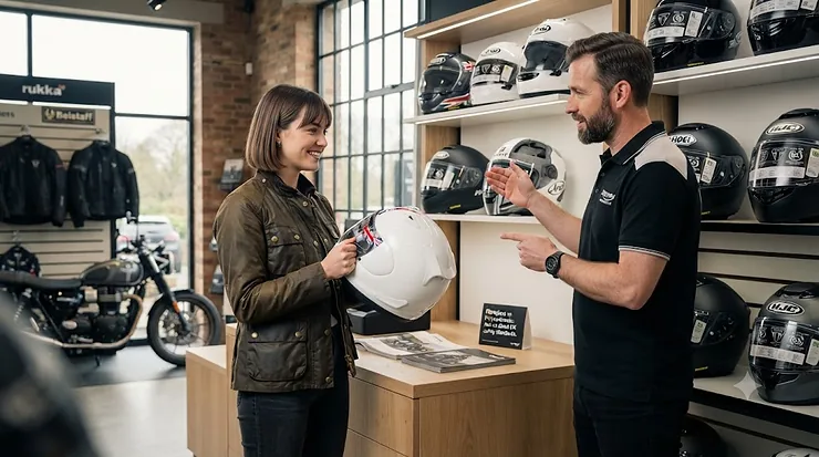 A comparison of fibreglass and polycarbonate motorcycle helmets showing safety features and construction for UK riders. fibreglass vs polycarbonate helmet