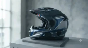 The discreet external port for connecting Bluetooth audio devices to the helmet speakers.