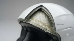 Close-up of a multi-composite fibreglass shell showcasing lightweight durability for extended UK touring trips.