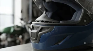 Detailed view of the adjustable top and chin ventilation ports on a sport helmet.