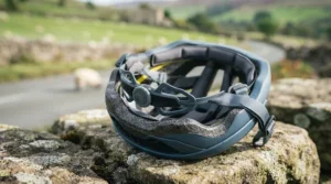 Rear dial adjustment system on a comfortable cycling helmet providing a secure fit for endurance rides.
