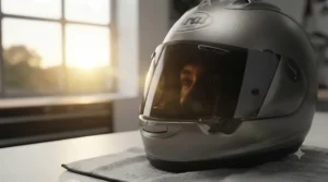 Rider protected from low summer sun angles thanks to a tinted visor for sunny commutes.