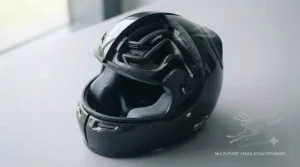 Cutaway diagram of the featherlight racing helmet showing internal EPS channels and multi-point ventilation.