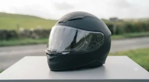 Complete full-face motorcycle helmet fitted with a crystal-clear replacement visor.
