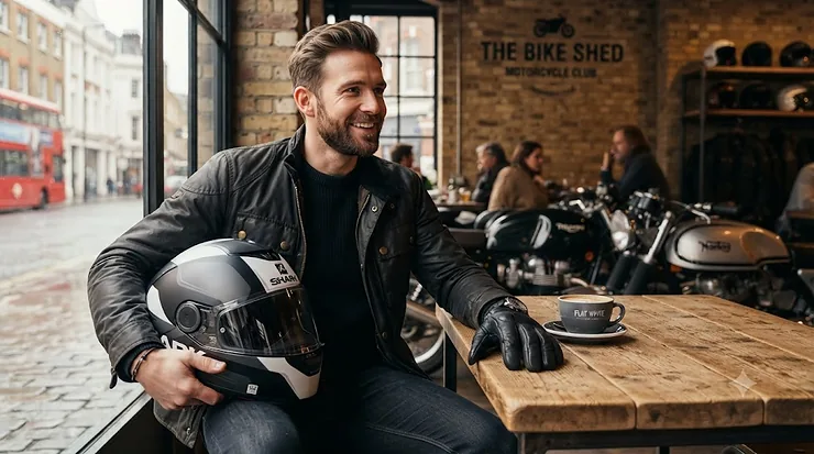 A premium injected polycarbonate helmet displayed on a clean background, meeting UK safety standards for riders. injected polycarbonate helmet