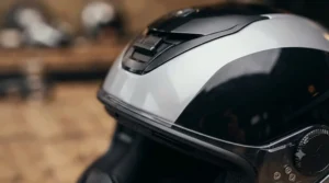 Close-up of a lightweight injected polycarbonate helmet shell showing durable exterior construction.