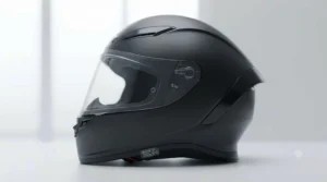 Side profile of a matte black injected polycarbonate helmet showcasing its modern finish and styling.
