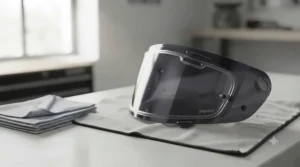 Pinlock anti-fog insert fitted neatly inside a tinted visor for sunny commutes in damp British weather.