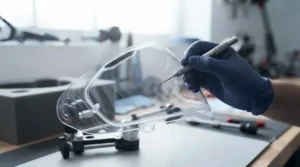 Demonstrating the durable, scratch-resistant coating on a replacement clear motorcycle visor.