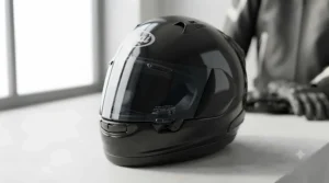 Sleek modern motorcycle helmet styled with a dark smoke-tinted visor to complement a commuter's riding gear.