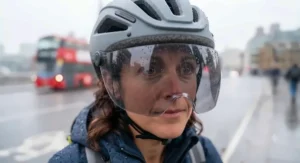 Fog-free photochromic visor for commuters staying clear during a chilly, damp autumn morning ride