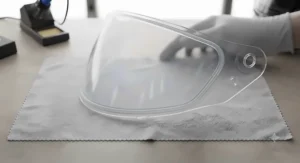 Close-up showing the silicone seal of a pinlock insert making full contact with the visor.