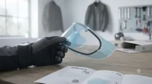 Demonstration showing how to gently flex a motorcycle visor to install a Pinlock 70 insert.