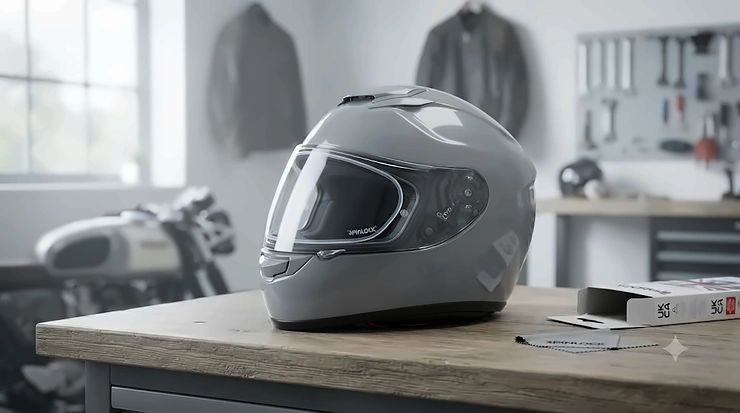 Pinlock 70 insert fitted inside a clear motorcycle helmet visor for anti-fog protection. pinlock 70 insert for motorcycle visor