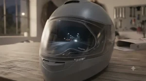 Clear road visibility through a Pinlock 70 visor insert during wet evening riding conditions.