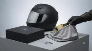 Protective storage pouch and secure box packaging included with a low-cost mirror visor purchase.