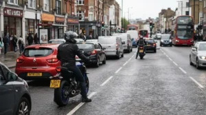Navigating stationary traffic in sub zero temperatures using a pinlock insert for winter riding