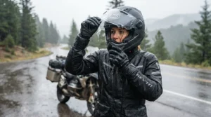 Wet weather application of universal tear-offs for motocross goggles on a wet course